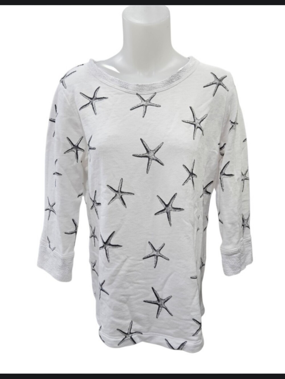 Fresh Produce Sea Star Sunset Top White Black  Sweatshirt French Terry XS NWOT